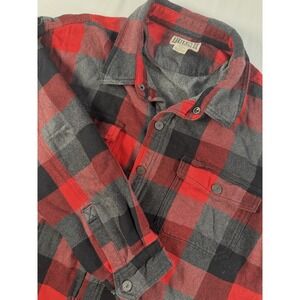 Duluth Trading Co Flannel Shirt Jacket XXL Buffalo Plaid Lined Chore Shacket Red
